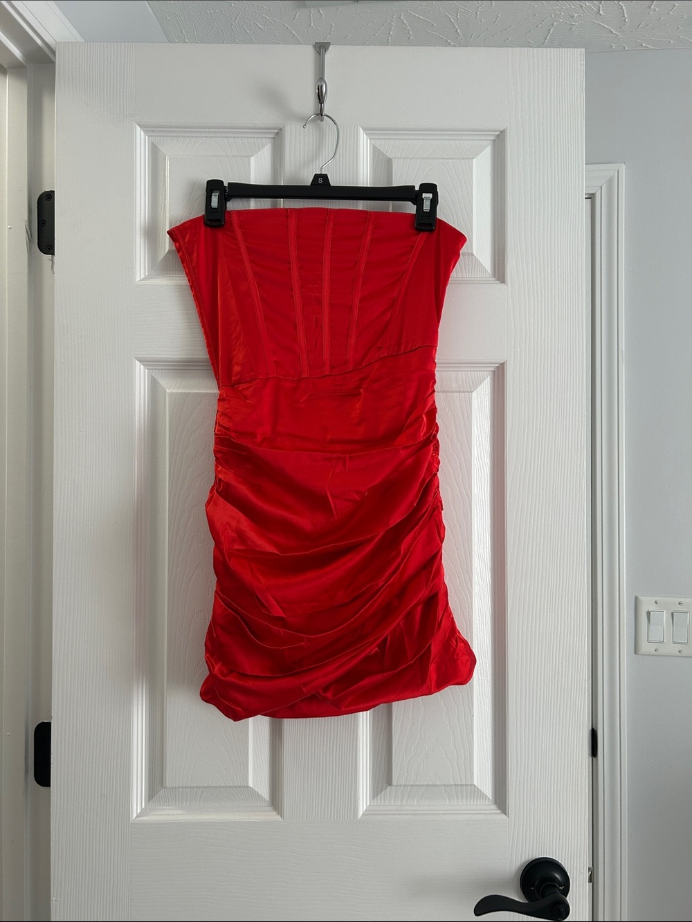Strapless Red Ruched Mini Dress